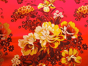 red and yellow floral textile HD wallpaper