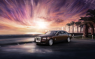 brown sedan, car, Rolls-Royce Phantom, vehicle, sky