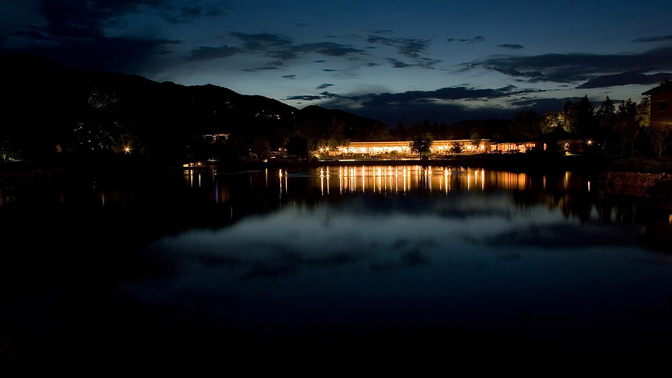 landscape, night, building, clouds HD wallpaper