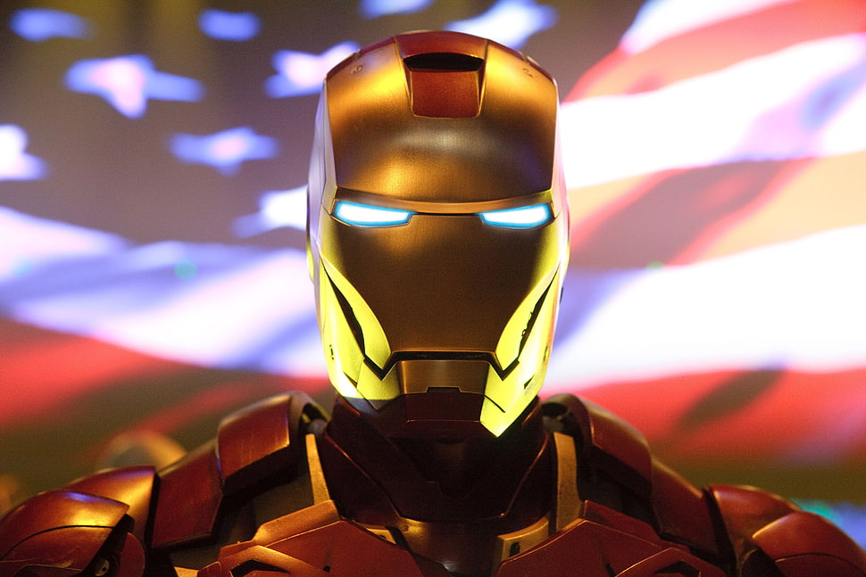 Iron Man with flag of USA background HD wallpaper