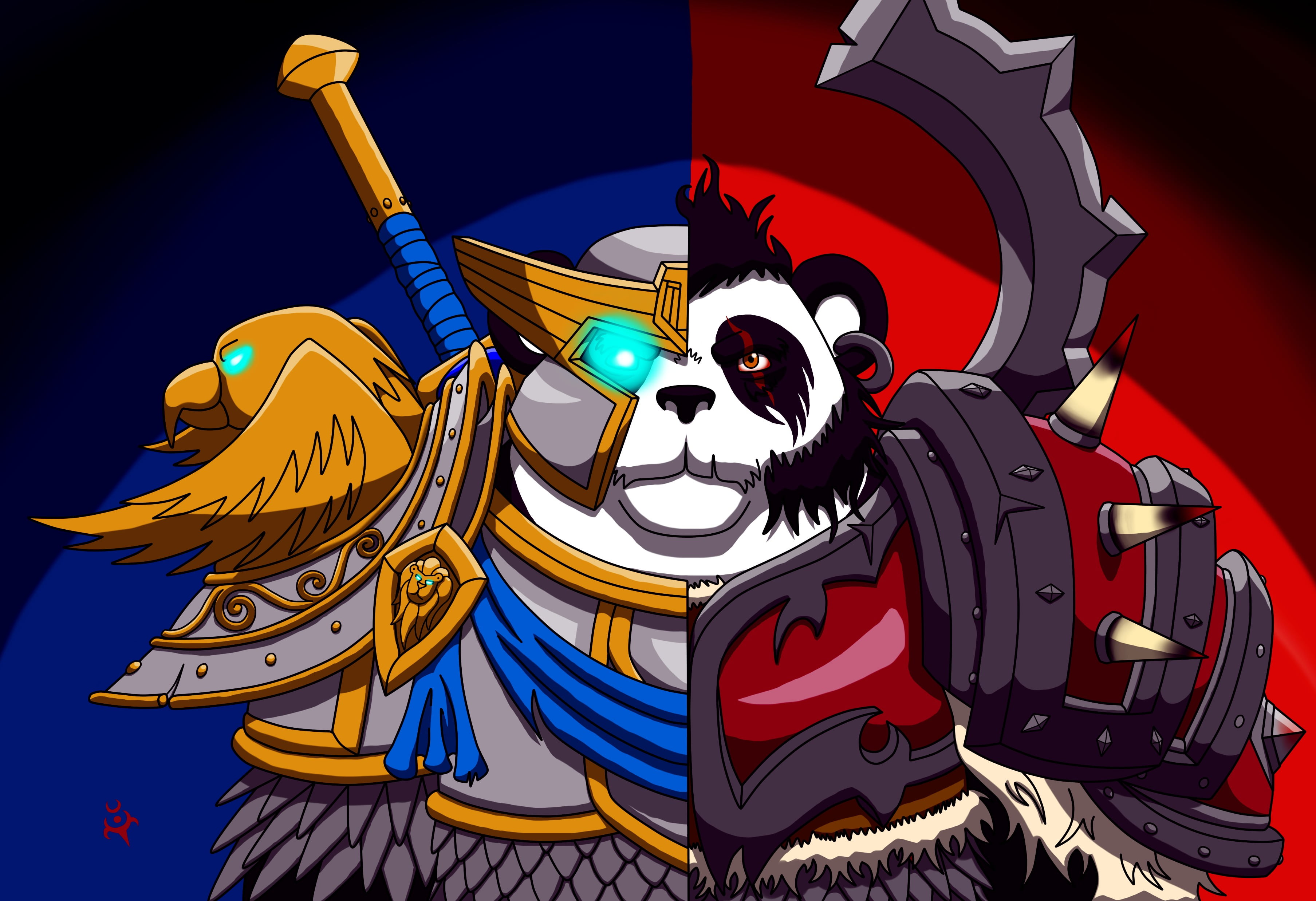 panda and eagle graphic illustration