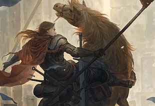 man riding horse painting, fantasy art, Lee Kent