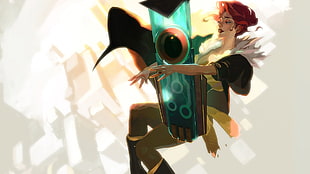 green and black plastic toy, Transistor, Red (Transistor) HD wallpaper