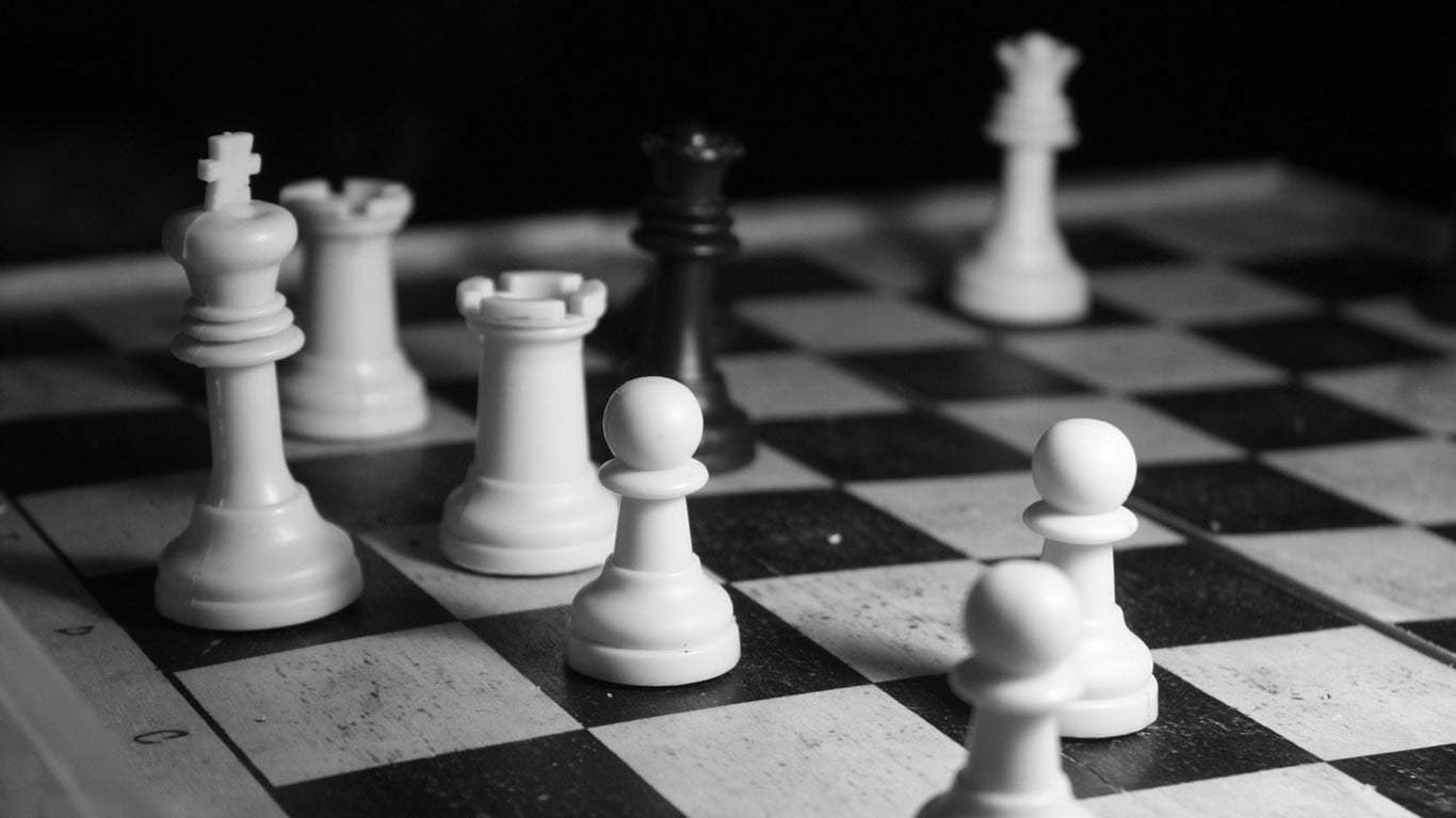 white and black chess board set, monochrome, chess