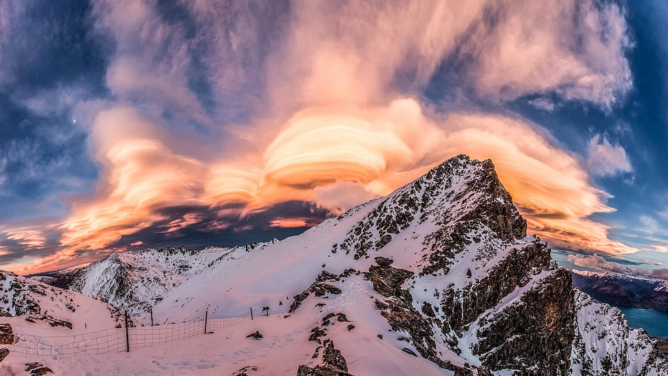 mountain covered with snow, landscape, clouds HD wallpaper