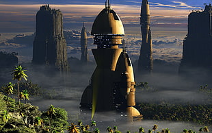 brown space ship Sci-Fi photo, fantasy art