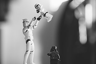 gray scale photo of Storm Trooper and Darth Vader, Star Wars, stormtrooper, Darth Vader, monochrome
