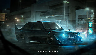blue BMW E30 digital wallpaper, Khyzyl Saleem, car, BMW M3 E30, render