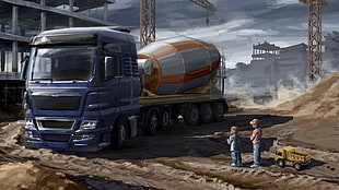 illustration of blue cement mixing truck, euro truck simulator, SCS Software, trucks