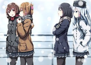 four female anime characters, Kantai Collection, Akatsuki (KanColle), Hibiki (KanColle), Ikazuchi (KanColle) HD wallpaper