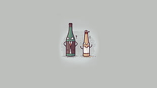 two green and brown bottles illustration, minimalism