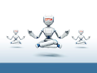 white and blue plastic toy, robot, digital art, simple background, render