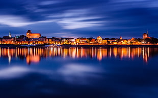 photograph of town lights during night time HD wallpaper