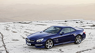 blue coupe, Mercedes SL 65 AMG, car, blue cars, Mercedes Benz HD wallpaper