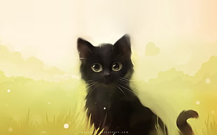 black kitten illustration, cat, painting, Apofiss, black cats