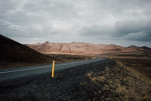 panorama photography of road and brown hill HD wallpaper