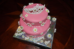 round pink and white 2-layer cake