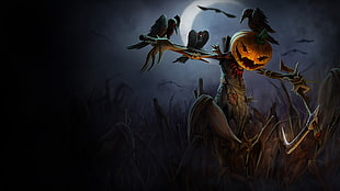 black crows illustration, Fiddlesticks, League of Legends, Halloween