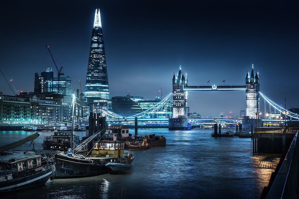 Gray and blue tower building, city, cityscape, night, lights HD ...