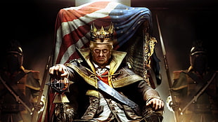 king sitting on throne digital wallpaper, Donald Trump, USA, politics, year 2016 HD wallpaper