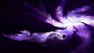 purple and white digital wallpaper, space, purple, stars, planet