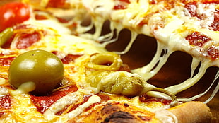 pepperoni pizza, food, pizza, cheese, closeup HD wallpaper