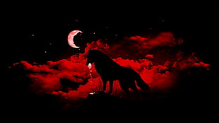 silhouette of wolf painting, wolf, fantasy art, Moon, animals