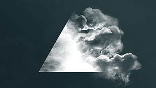 smoke and triangle, triangle, clouds, Moon, lights