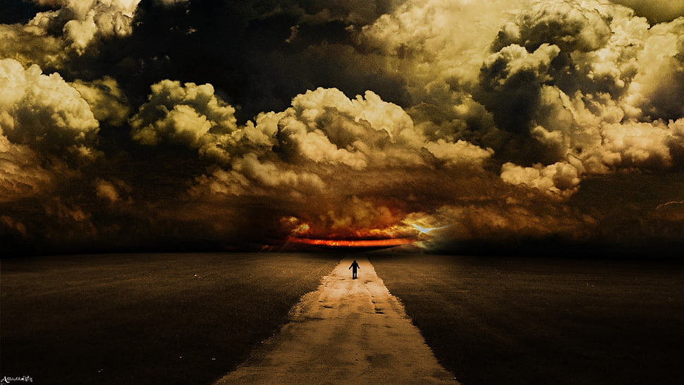 brown and black abstract painting, landscape, clouds HD wallpaper