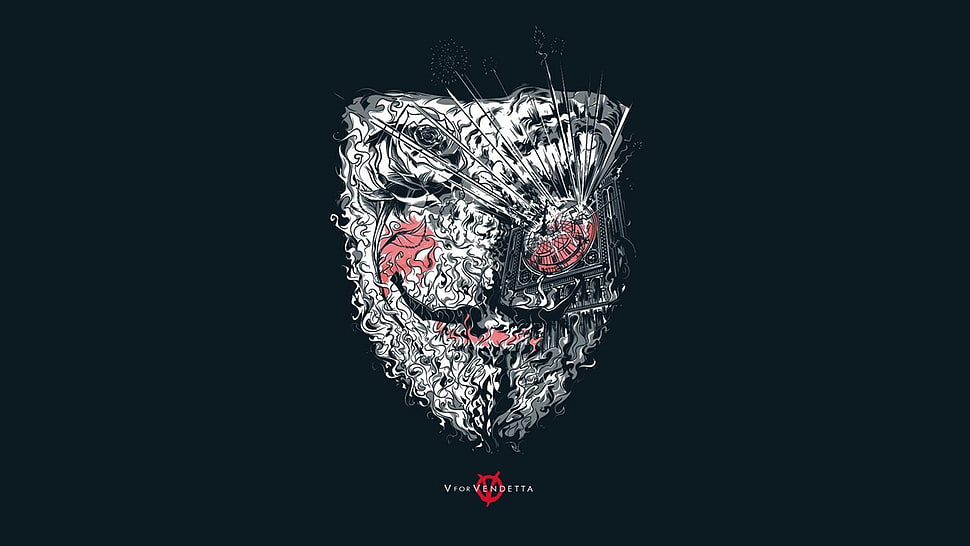 gray and red Guy Fawkes mask HD wallpaper