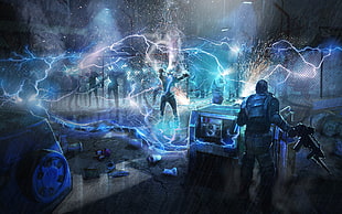 illustration of man emitting thunder HD wallpaper