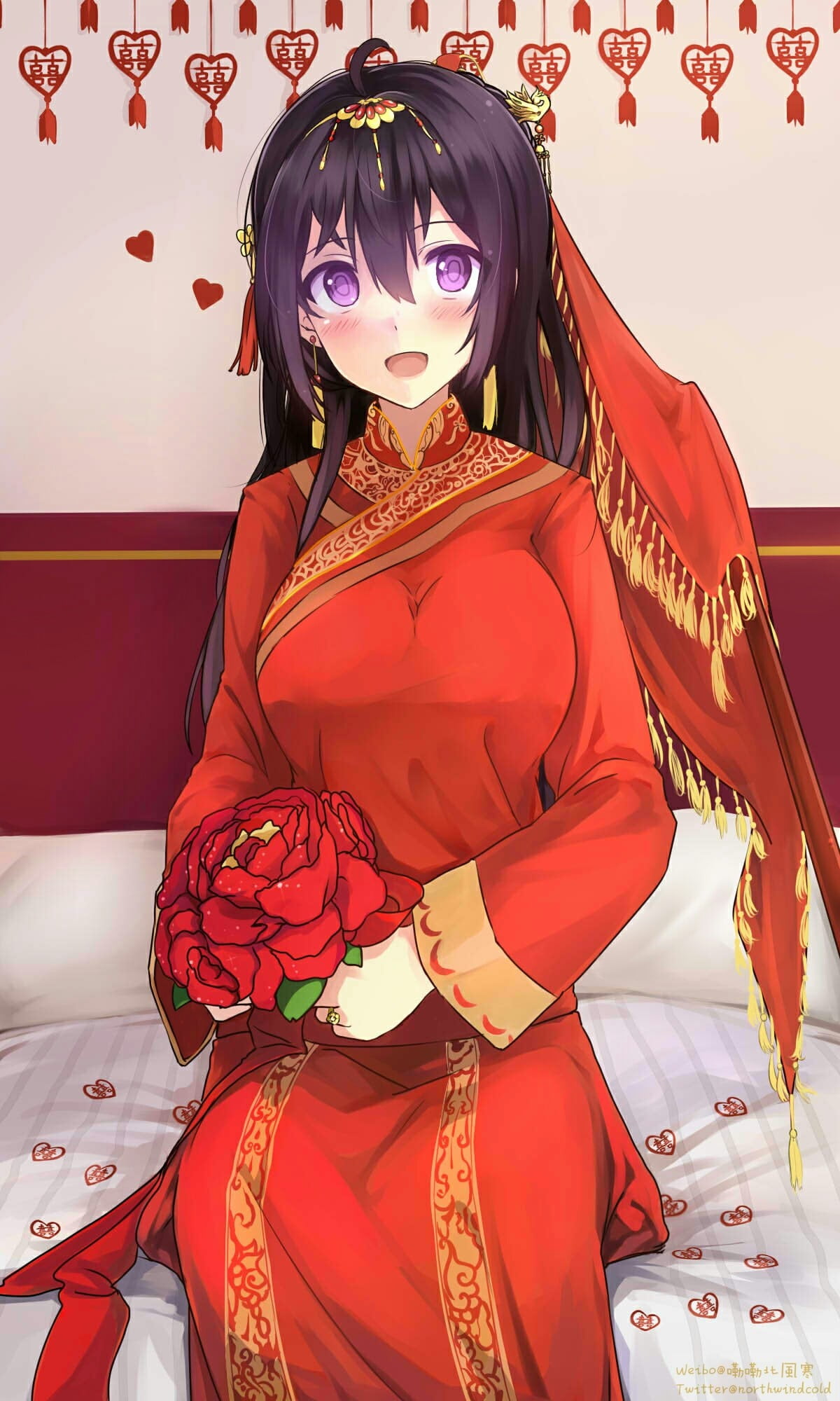 black haired anime character with red dress, anime, anime girls, Miyaura Sanshio, Chinese dress