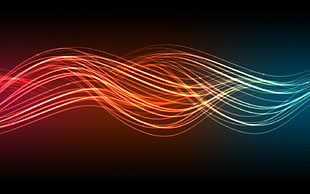 orange and blue neon wallpaper, abstract, colorful, waveforms