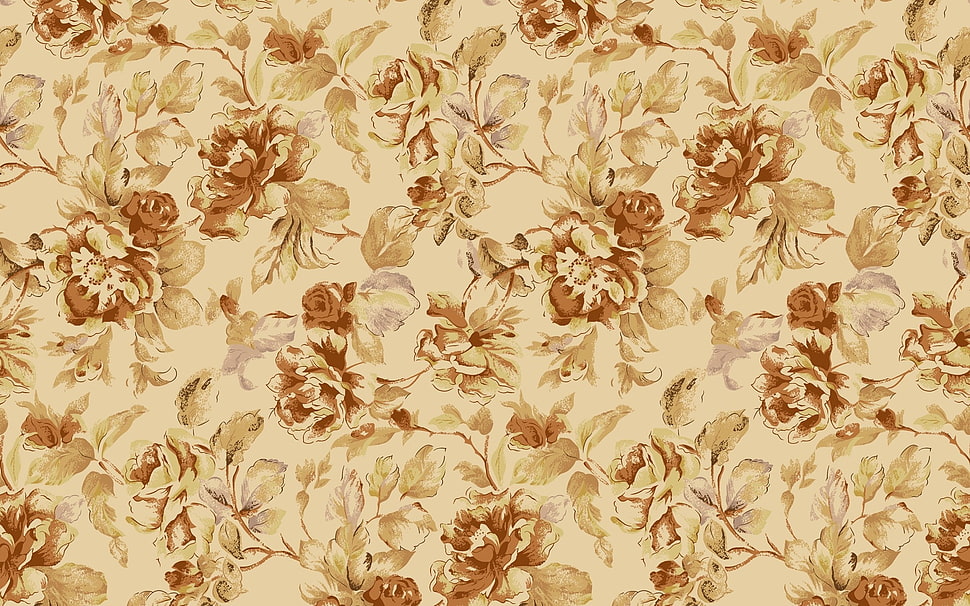 white and brown floral textile HD wallpaper
