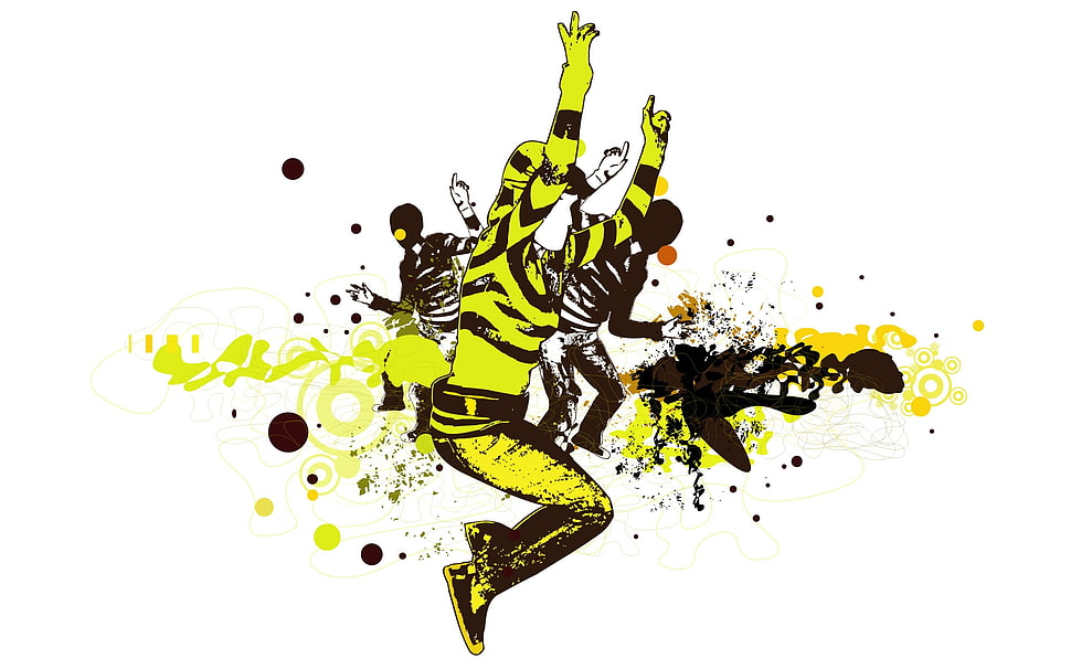 yellow and black graphic artwork HD wallpaper