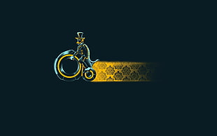 yellow and black monkey riding bicycle on black background
