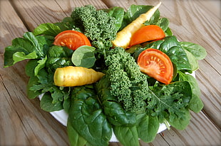 vegetable salad on white plate HD wallpaper