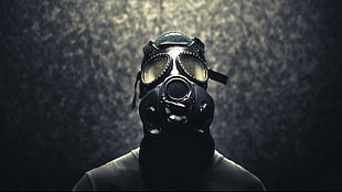 black gas mask, gas masks, men