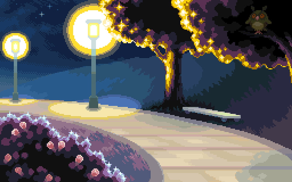 light post and trees painting, Pokémon, video games, pixels HD wallpaper