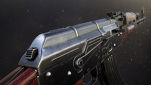black and brown assault rifle, AKM, gun, 3D, fingerprints