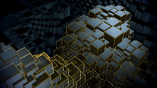 3D illustration of boxes with black and yellow color