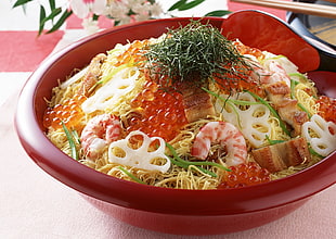 vegetable salad with shrimps HD wallpaper