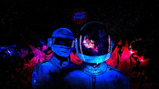 two blue racer illustration, Daft Punk, abstract
