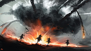 four warrior riding horse illustration, fantasy art, dark fantasy, artwork, Dominik Mayer