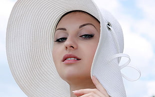 woman in white sun hat portrait photo HD wallpaper