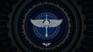 gray skull and sword logo, WH40K, Warhammer, space marines, Space Hulk: Deathwing HD wallpaper