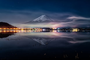 panoramic photography of Mount Fuji, nature, reflection, mountains, snowy peak