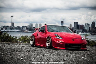 red sports coupe, Nissan, Stance, Stanceworks, StanceNation
