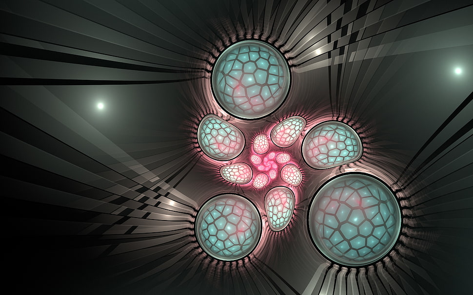 blue and pink balls illustration, fractal HD wallpaper