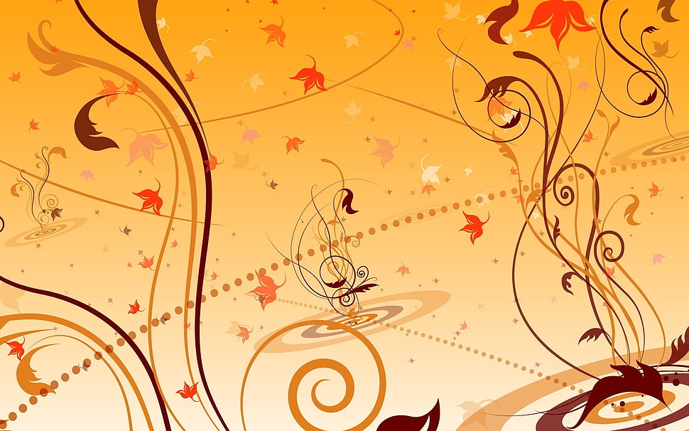 orange and brown floral illustration HD wallpaper